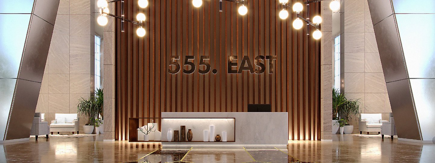 3D prototype of 555 East signage created with Adobe Substance 3D tools