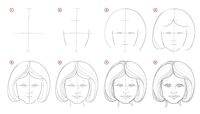 how-to-draw-step-wise-imaginary-portrait-of-cute-smiling-little-girl-creation-step-by-step-pencil-drawing-educational-page-school-textbook-for-developing-artistic-skills-hand-drawn-vector-image