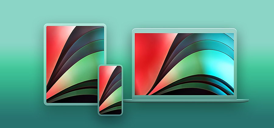 A background design on a tablet, mobile device, and laptop