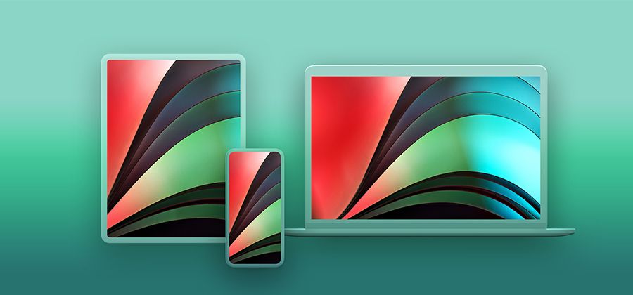 A background design on a tablet, mobile device, and laptop