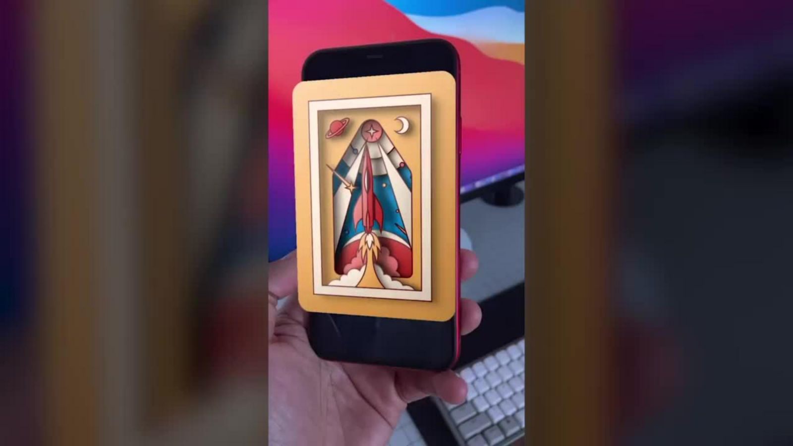 3D AR art of a rocket on a mobile phone