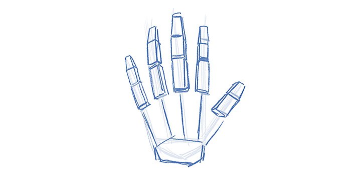 Wireframe sketch of a human hand