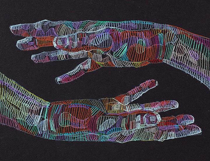 Artistic drawing of human hands