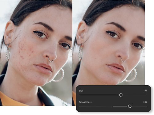 An example of the Skin Smoothing filter used on a photo of a person's face.
