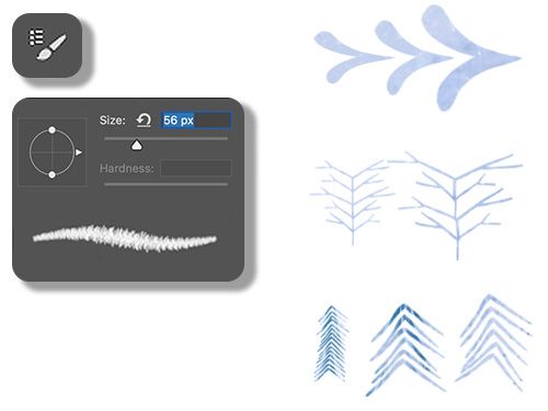 A palm in the Andean highlands with a foggy mountain range in the background and brush panel overlaid