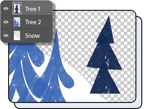Orange sunset over a savanna landscape using layers and brush tools with layer menu overlaid