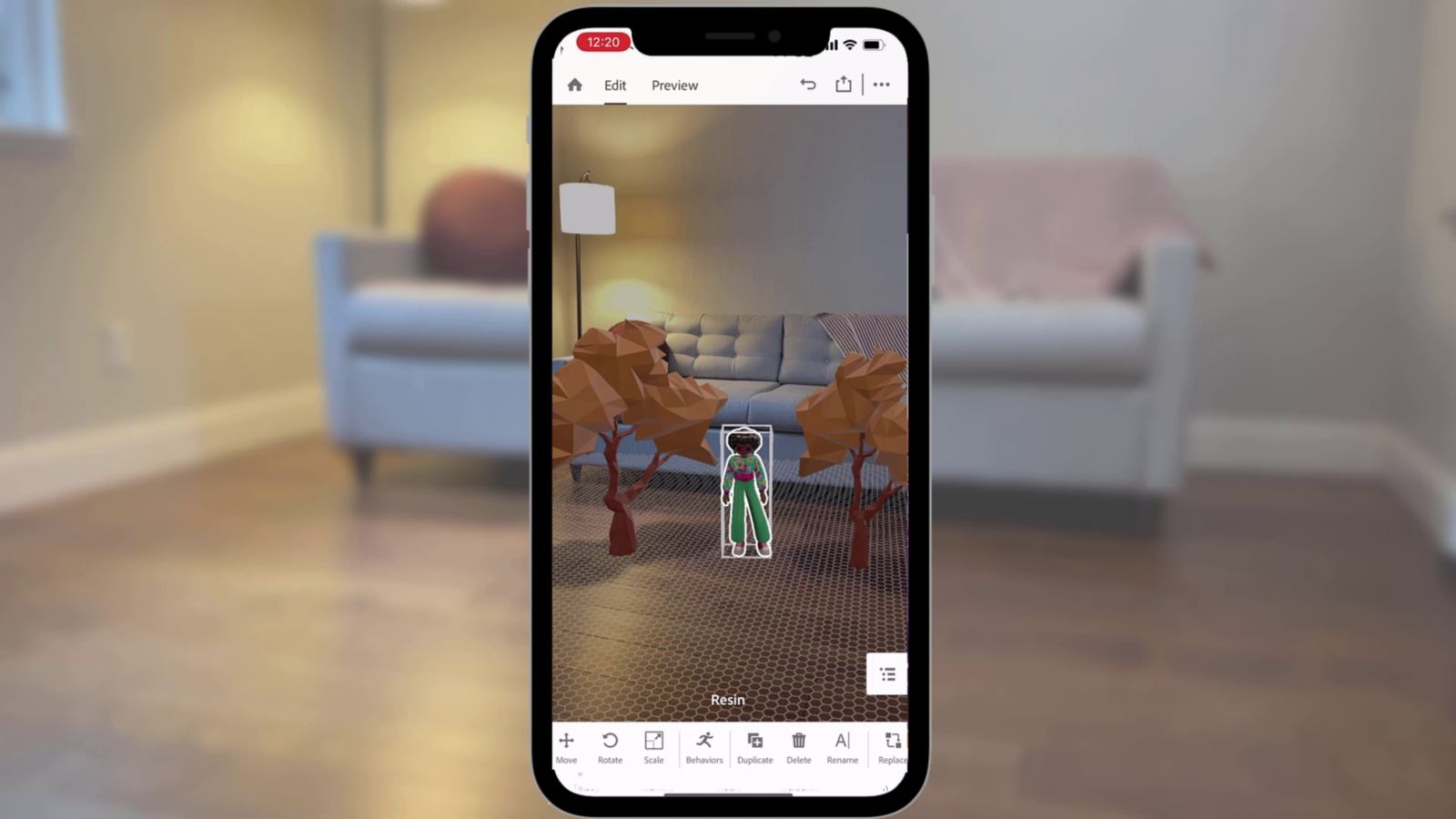 Example of mobile AR viewed through a smartphone screen