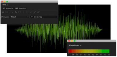 Adobe Audition Tool Interface overlays audio file on screen