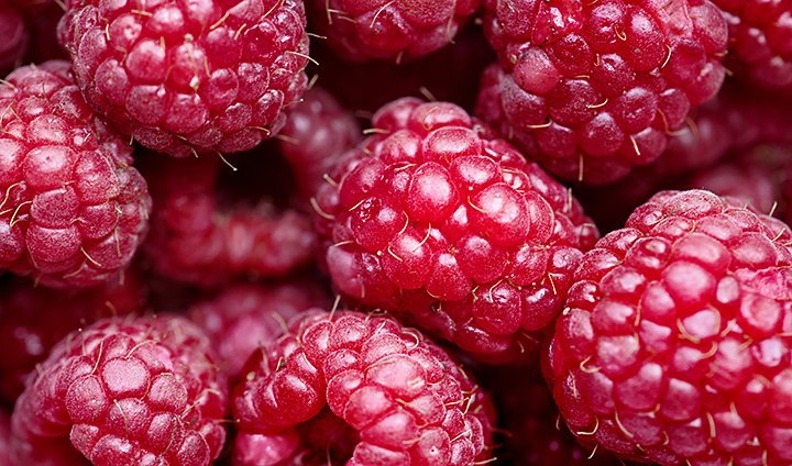 high resolution macro image of raspberries