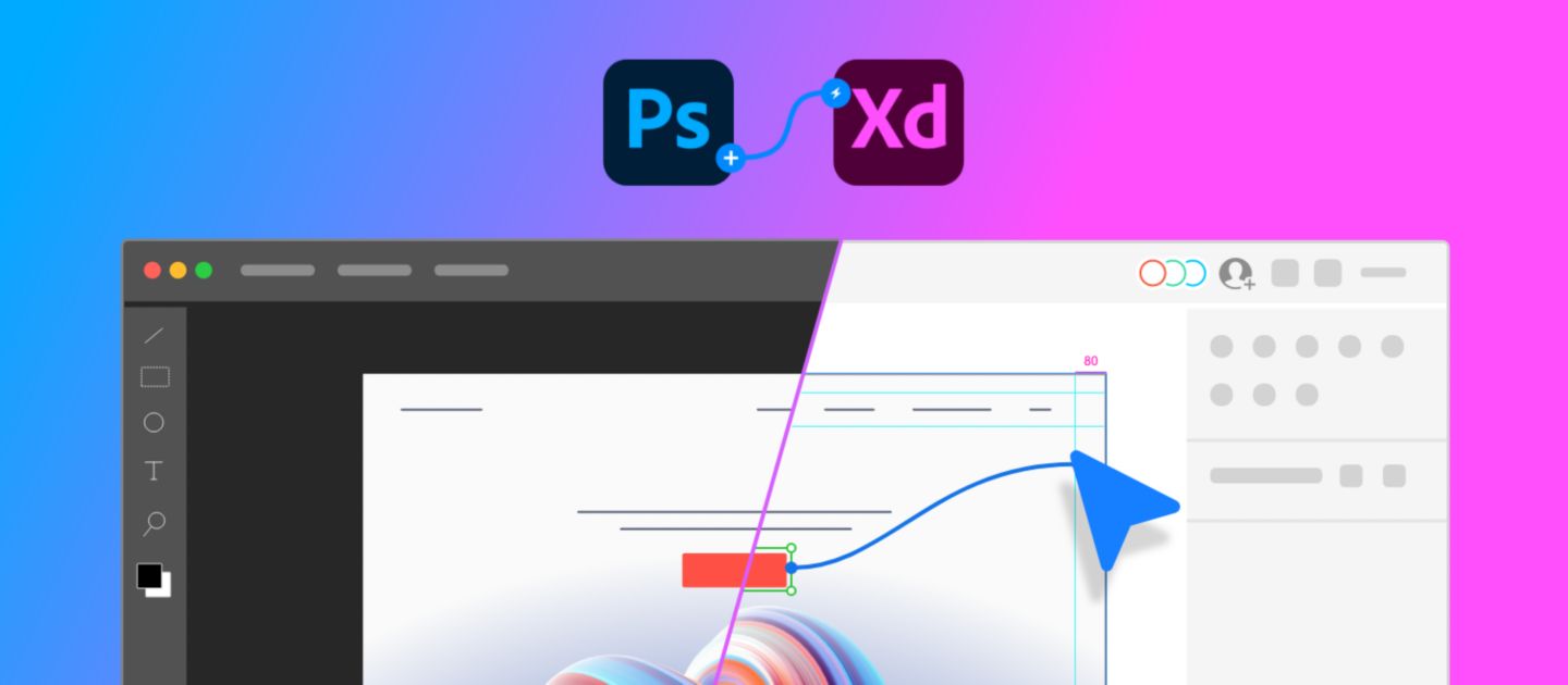 Workflows for designing with Adobe Photoshop and Adobe XD.