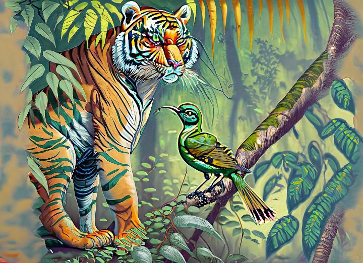 เสือและนกในป่า
