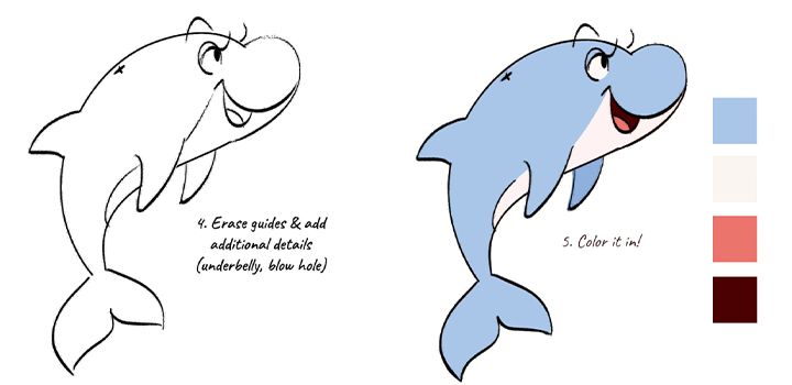 how to draw cartoon dolphins