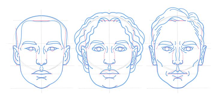 how to draw a face from the side step by step