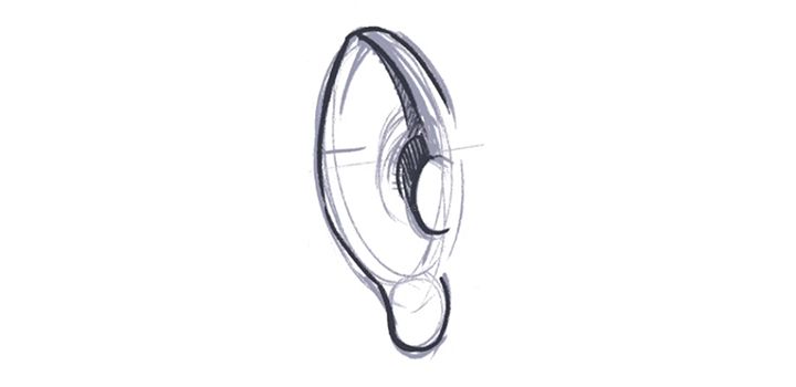 Slightly shaded sketch wireframe of an ear