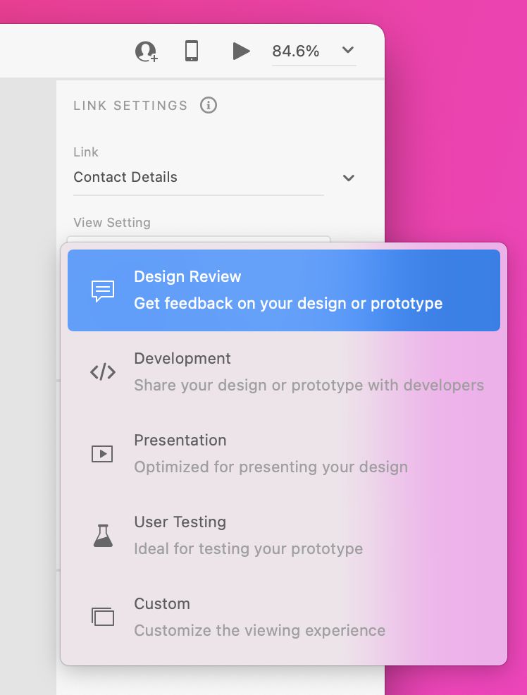XD link share settings menu