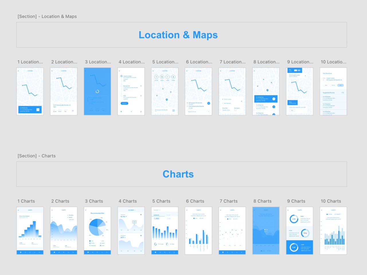 Snapshot of artboard elements included in the Adobe XD Wireframes UI kit.