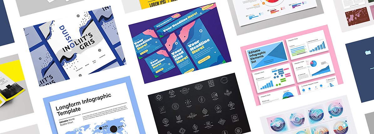 Collage of design templates for Adobe Illustrator