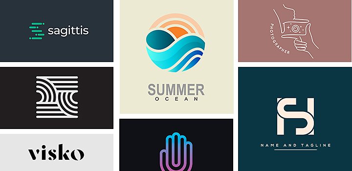 Collage de varios diseños de logotipos modernos