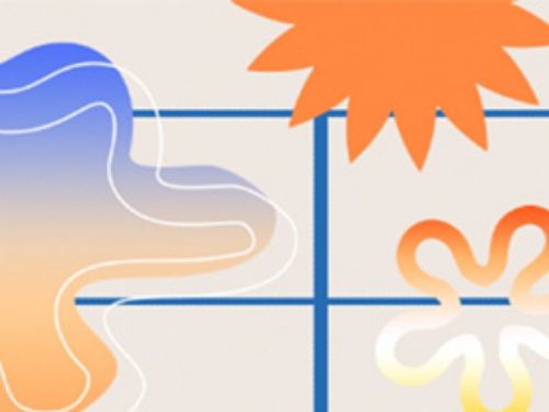 Starbursts, abstract flowers, and other shapes on a grid background modified using the Properties panel