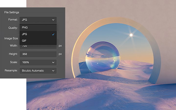 إعدادات تصدير ملف الفن الرقمي في Adobe Photoshop