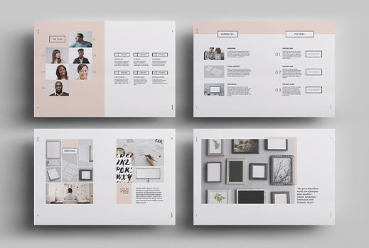 Collage of presentation design template slides for Adobe InDesign