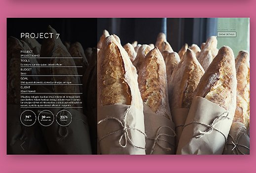 Presentation design template slide for Adobe InDesign with a baguette bread background