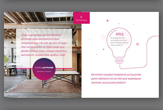 Presentation design template slide for Adobe InDesign featuring a colourful design