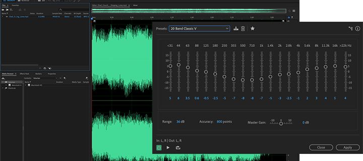 Graphic of a sound equalizer in Adobe Audition