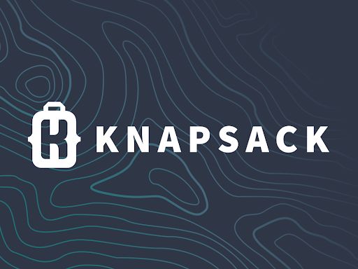  Knapsack logo on topographical background.