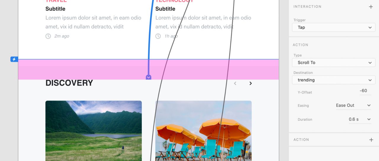 Update the scroll settings in the Action section of the Properties Inspector.