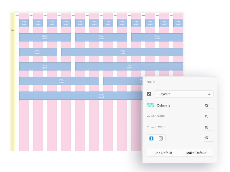 A grid system with 12 equal-width columns