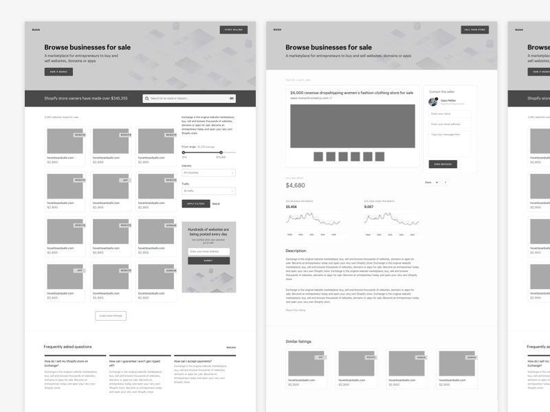 Low-fidelity wireframes