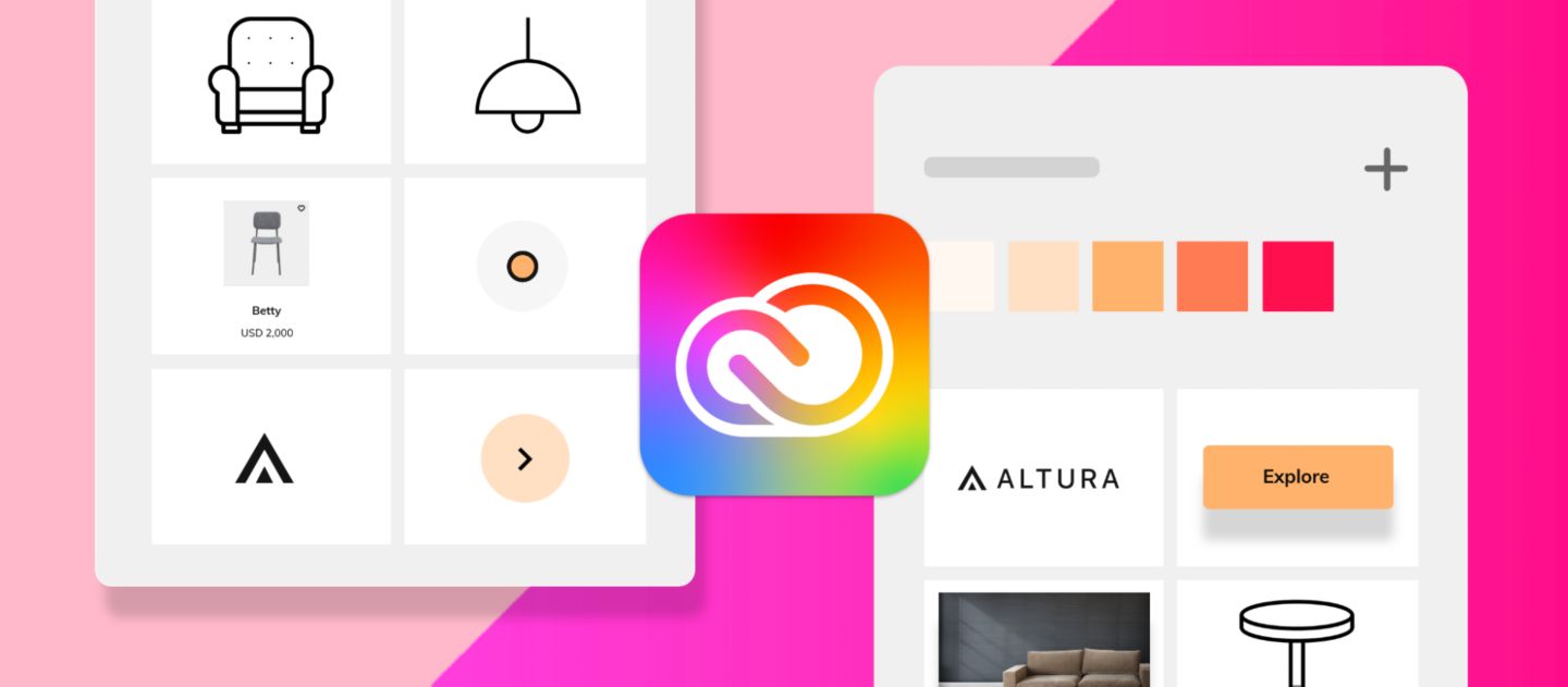 Illustration of web design elements, vector icons, and a color palette.