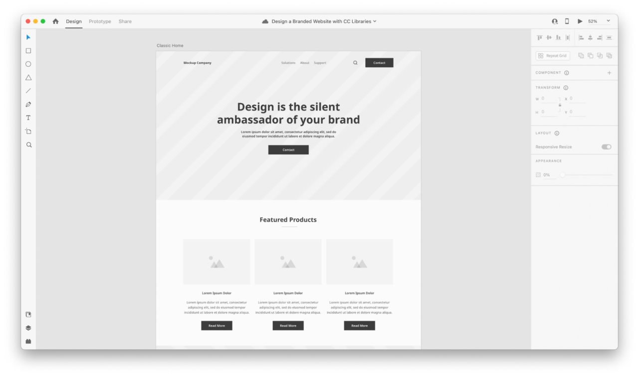 A page template generated using the Quick Mockup plugin in Adobe XD.