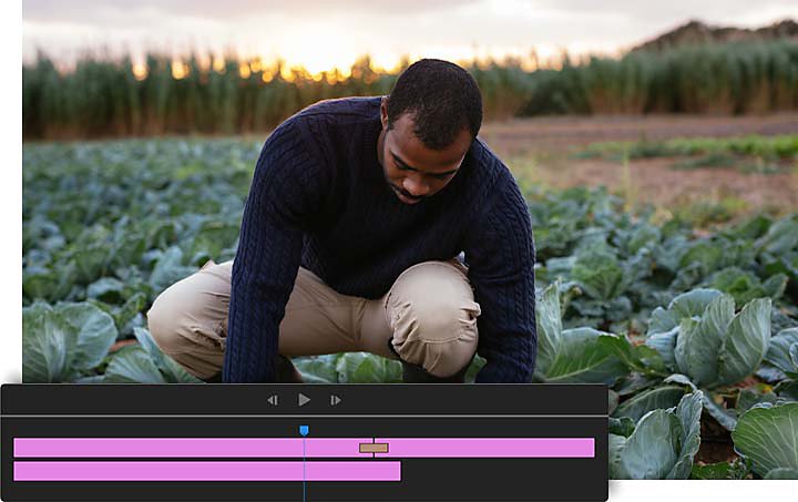 Editing the video of a farmer working in a field