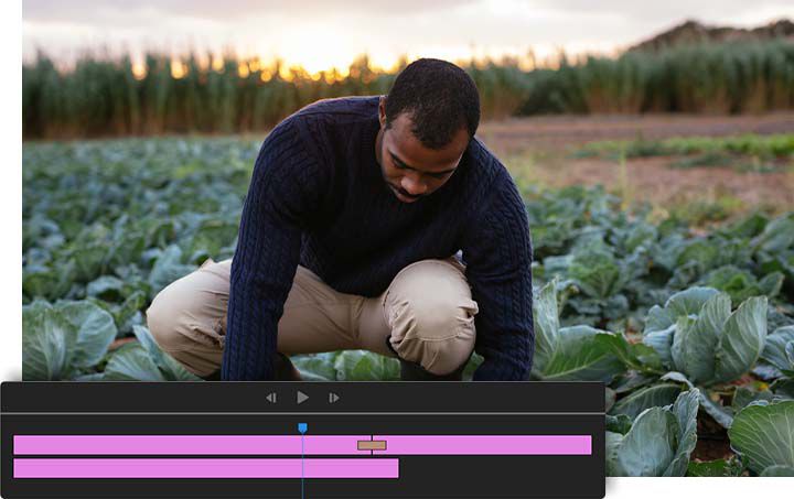 Editing the video of a farmer working in a field