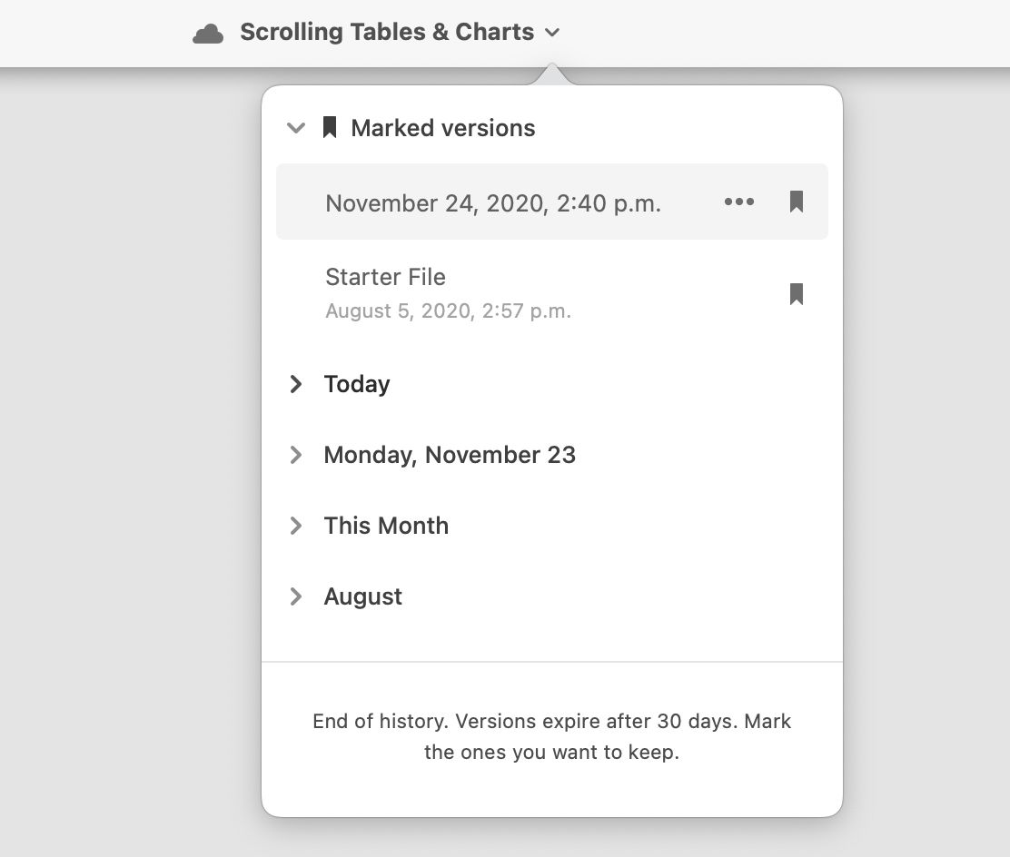 Document History menu in Adobe XD