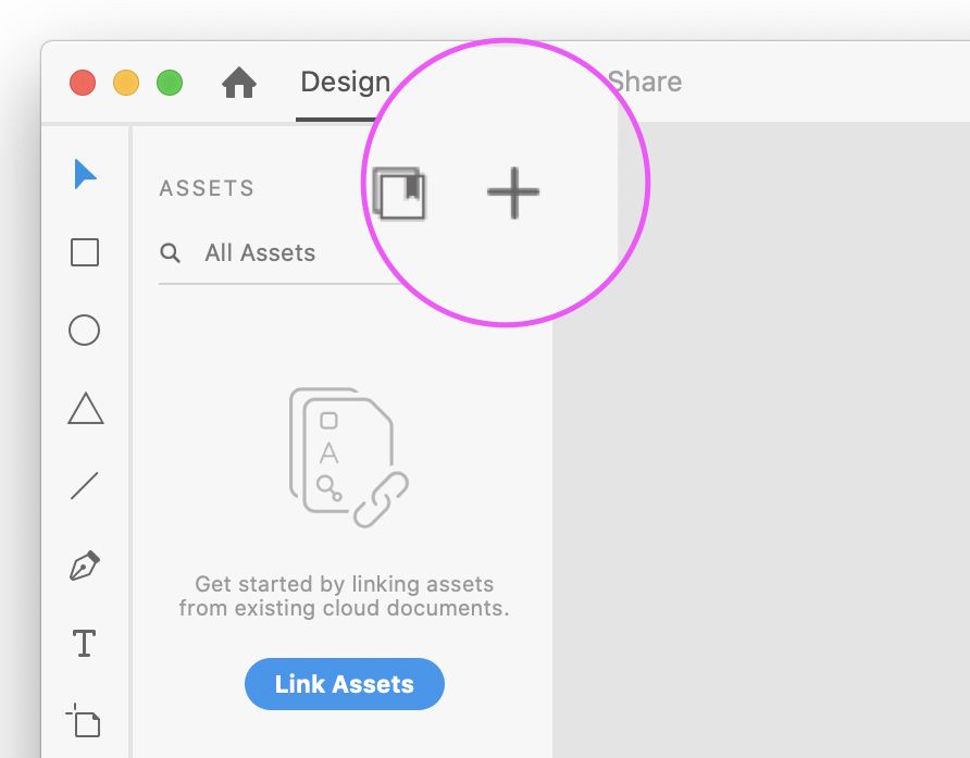 + icon in the assets tab 